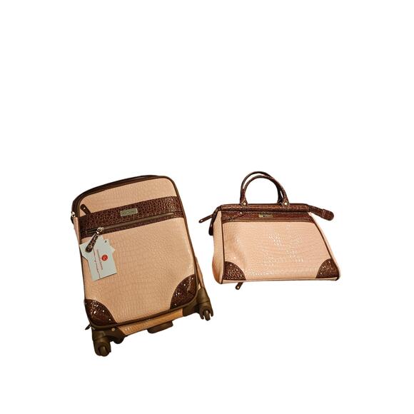 NEW Samantha Brown 4 Piece Roller Suitcase Faux Croc Nude Camel Pink Bag - Picture 4 of 10
